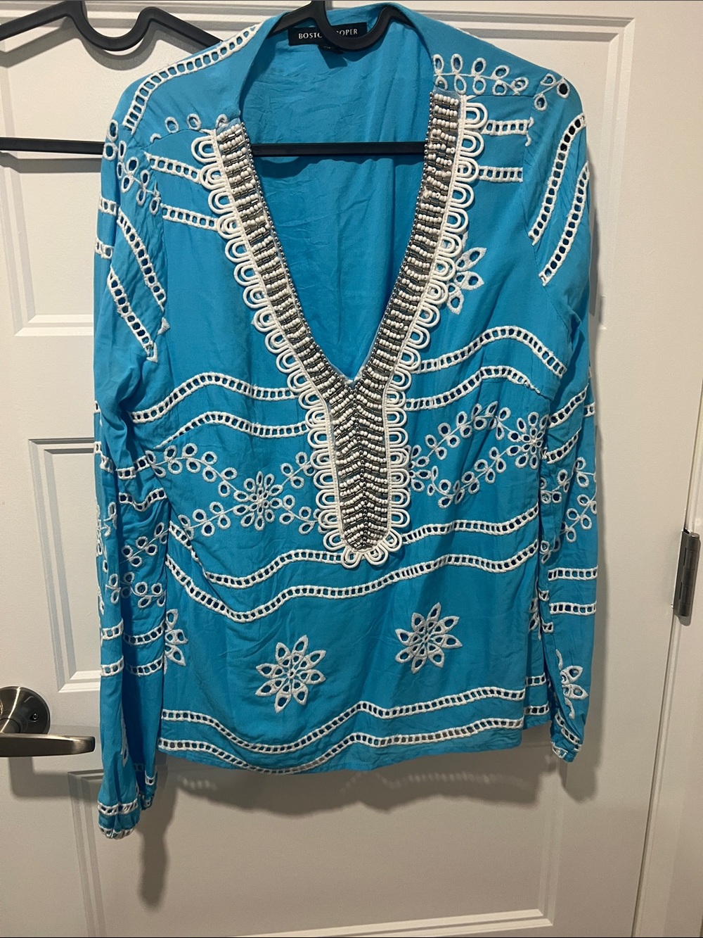 Boston Proper Turquoise Embellished V-Neck Tunic